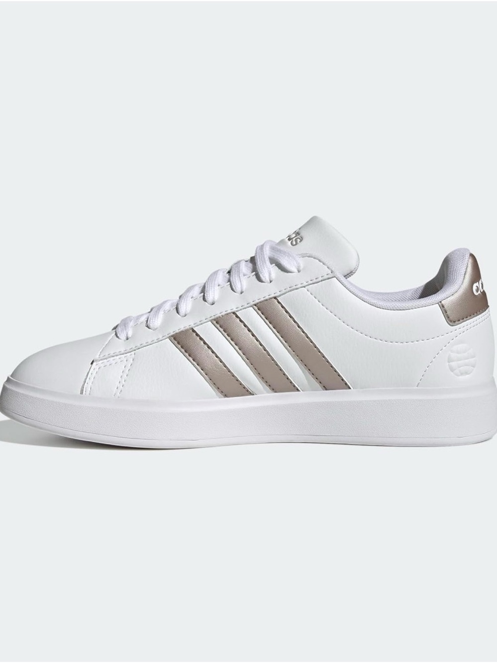 adidas White Sneakers with Metallic Taupe Stripes